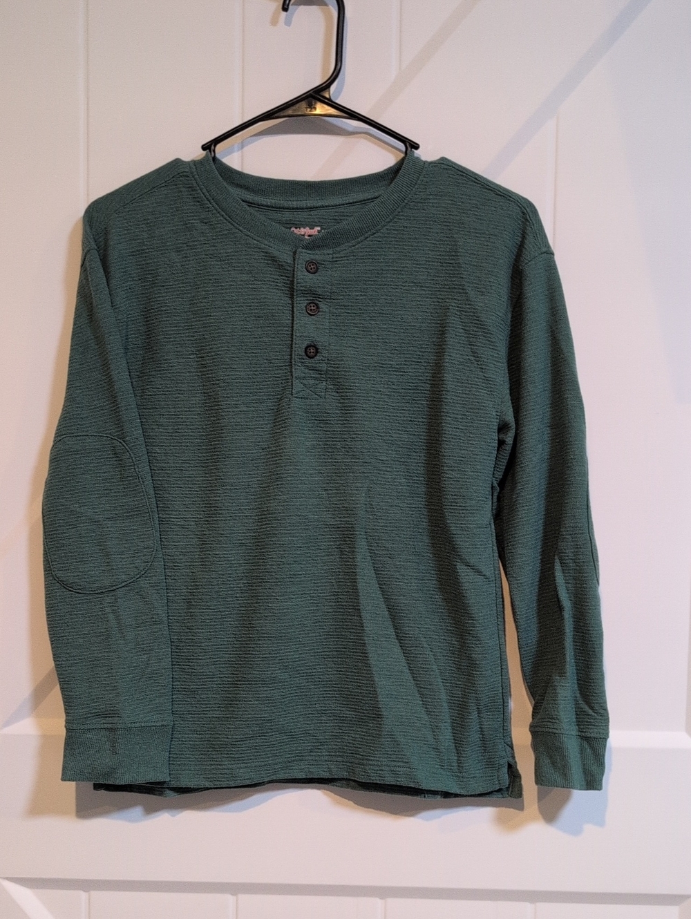 Cat & Jack Green Long-Sleeve Henley with Elbow Patch
